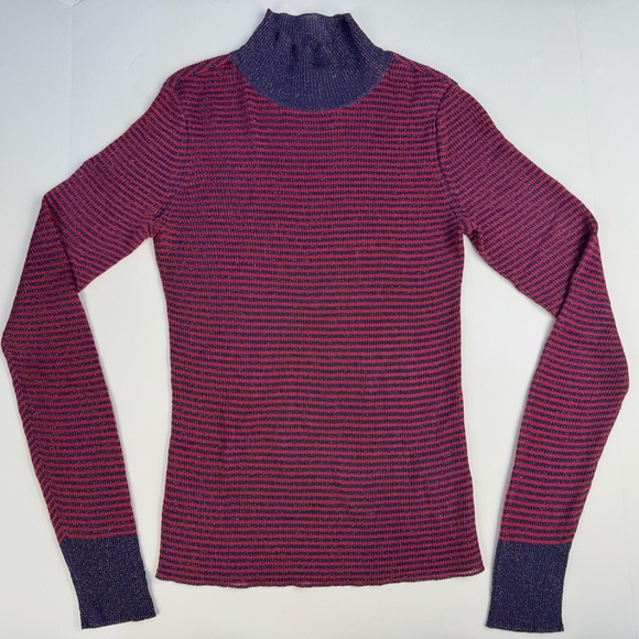 Pull Rag & Bone Raina Taille XS - Col Montant Rayé Métallisé Violet, Neuf Avec étiquette